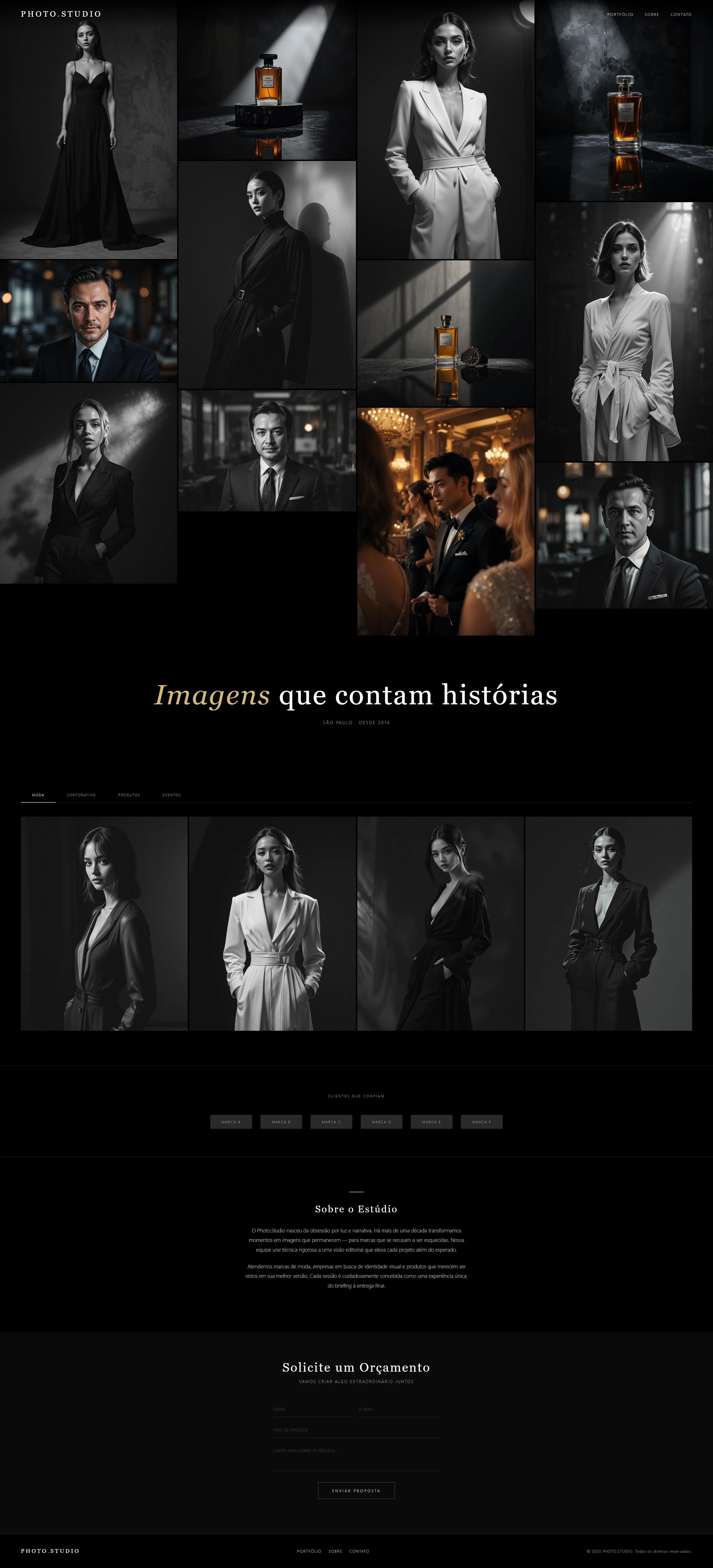 Site galeria para estúdio de fotografia desenvolvido pela QuinStudio — layout imersivo com grade de fotos