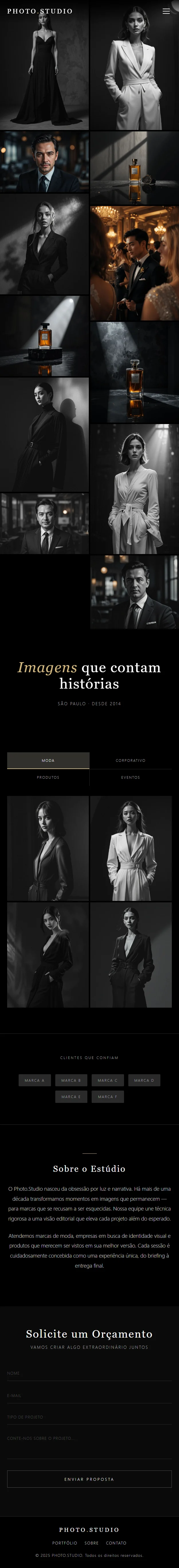 Versão mobile do site estúdio de fotografia QuinStudio — grade adaptável em tela pequena