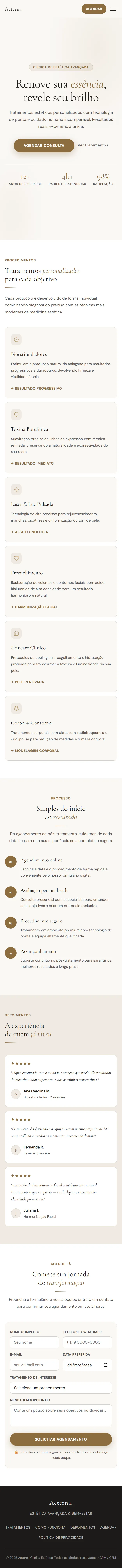Versão mobile da landing page clínica estética QuinStudio — tratamentos e agendamento online