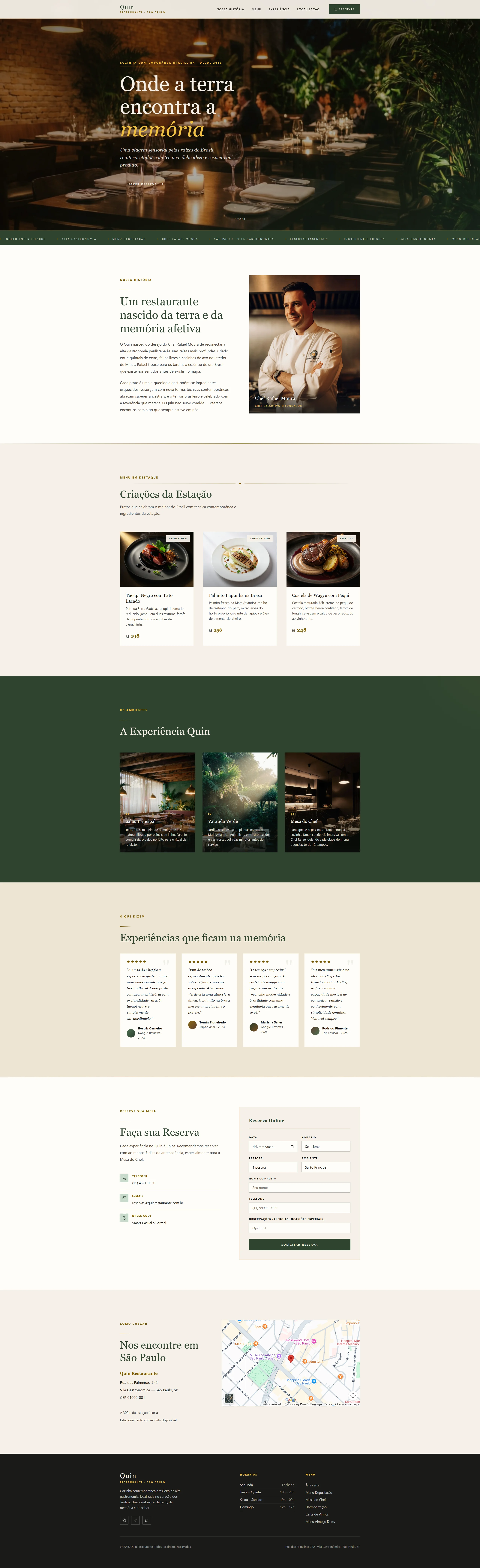 Site premium para restaurante desenvolvido pela QuinStudio com menu, reservas online e galeria de ambientes