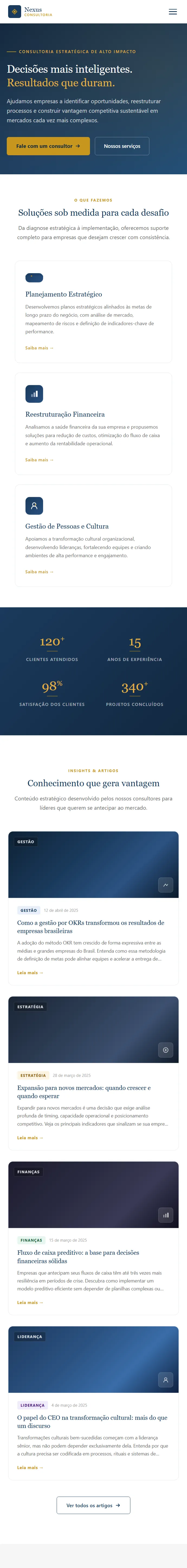 Exemplo de site WordPress profissional desenvolvido pela QuinStudio com blog ativo e nota 100 no Google PageSpeed